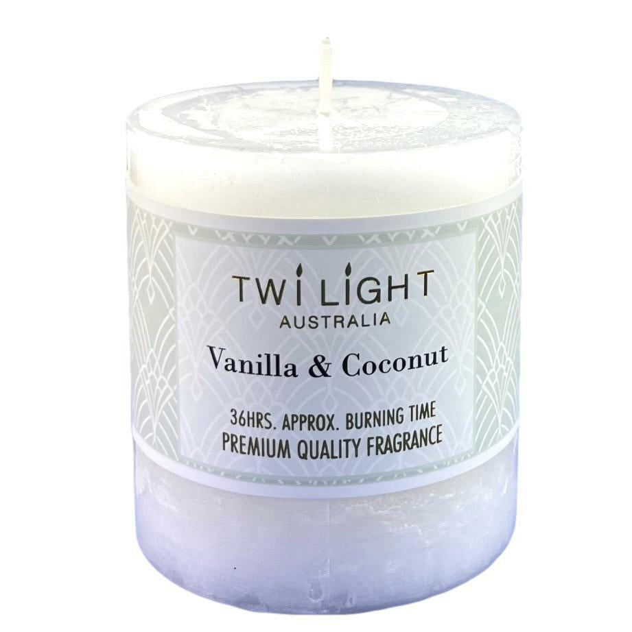 Delightful Vanilla & Coconut Cream Scented Pillar Candles - Set of 2, 6.8x7.5cm, 36 Hours Burn Time