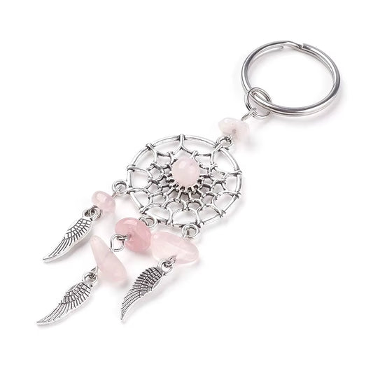 Boho Dreamcatcher Keychain with Natural Stones & Angel Wings – Stylish Charm for Protection!