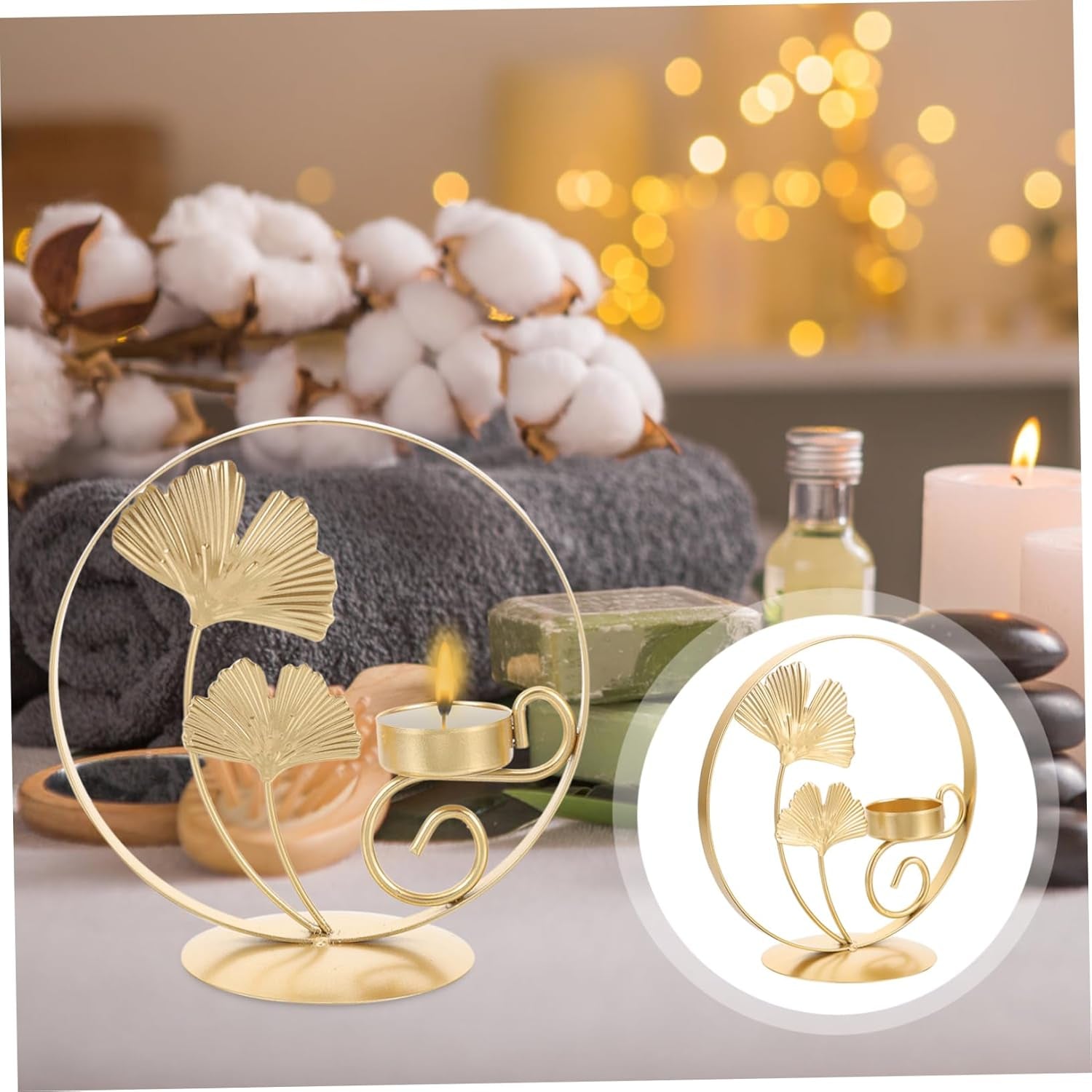 Ginkgo Leaf Metal Candlestick Holder - Elegant Retro Tealight Stand for Weddings & Home Decor