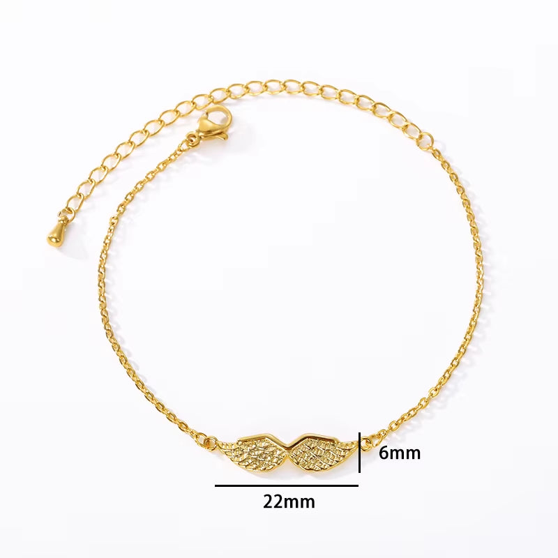 Bohemian Retro Circle Heartbeat Angel Wings Beaded Bracelet Gold Color Charm Stainless Steel Angel Wings Bracelets for Women