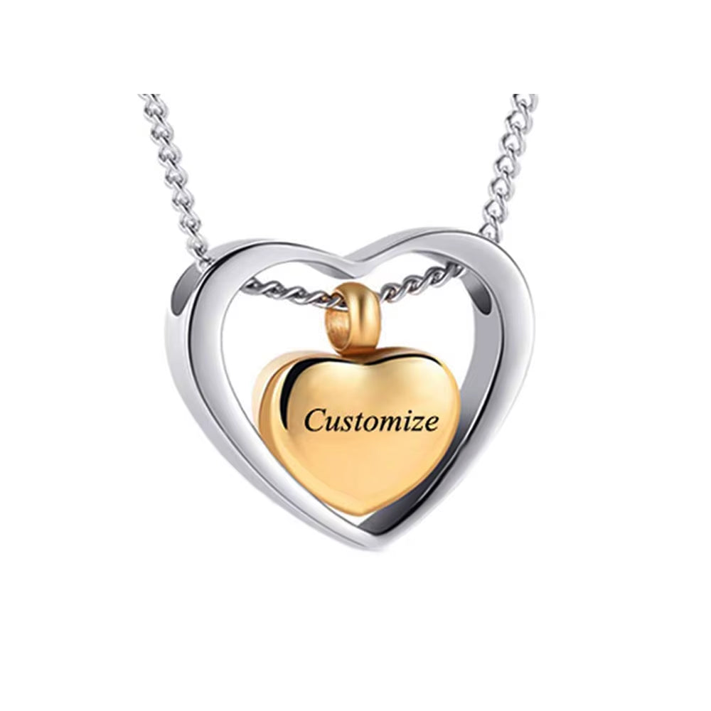 Elegant Stainless Steel Double Heart Cremation Urn Necklace with Funnel Fill Kit - Keepsake Memorial Ashes in 3 Stunning Colors