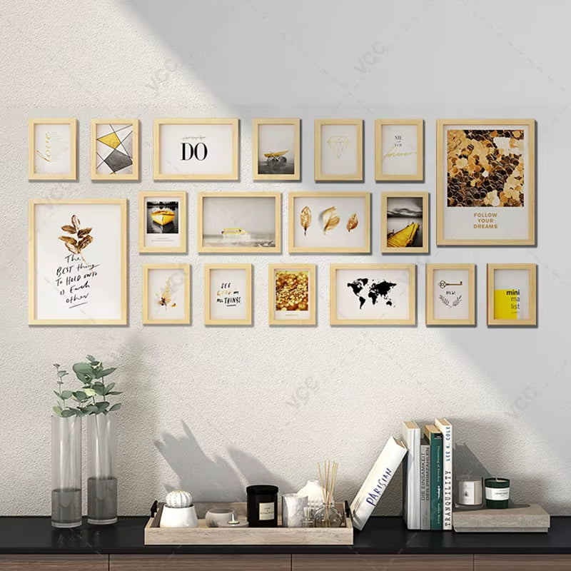 Elegant 18-Piece Black & White Wooden Photo Frame Collection - A Wall of Remembrance