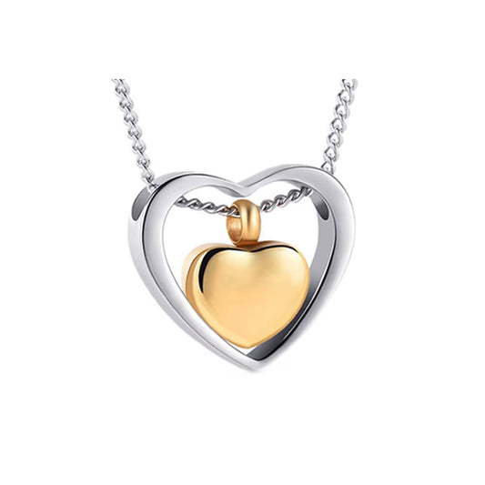 Elegant Stainless Steel Double Heart Cremation Urn Necklace with Funnel Fill Kit - Keepsake Memorial Ashes in 3 Stunning Colors