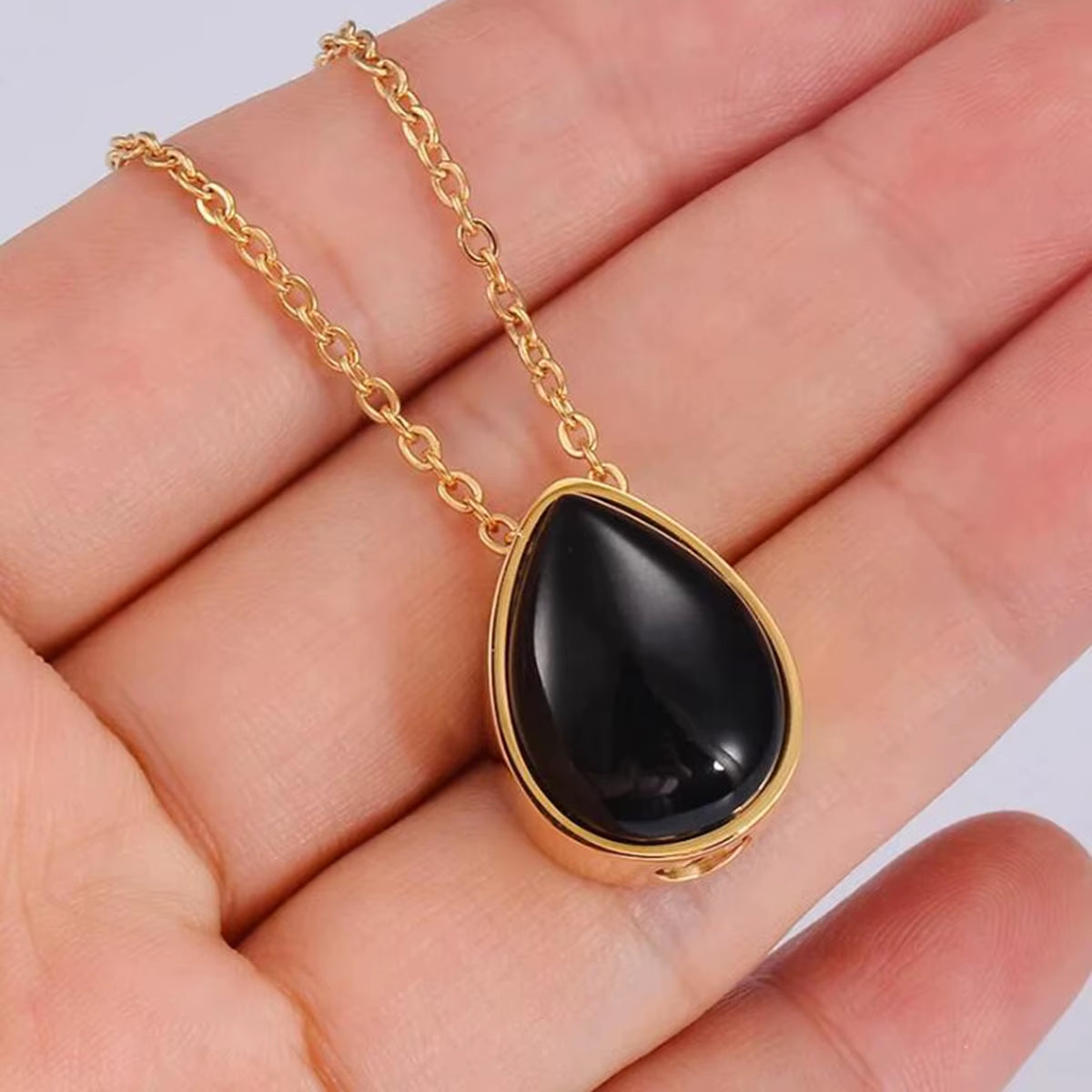Elegant Teardrop Amethyst & Turquoise Pendant - Stainless Steel Cremation Urn Necklace for Cherished Memories