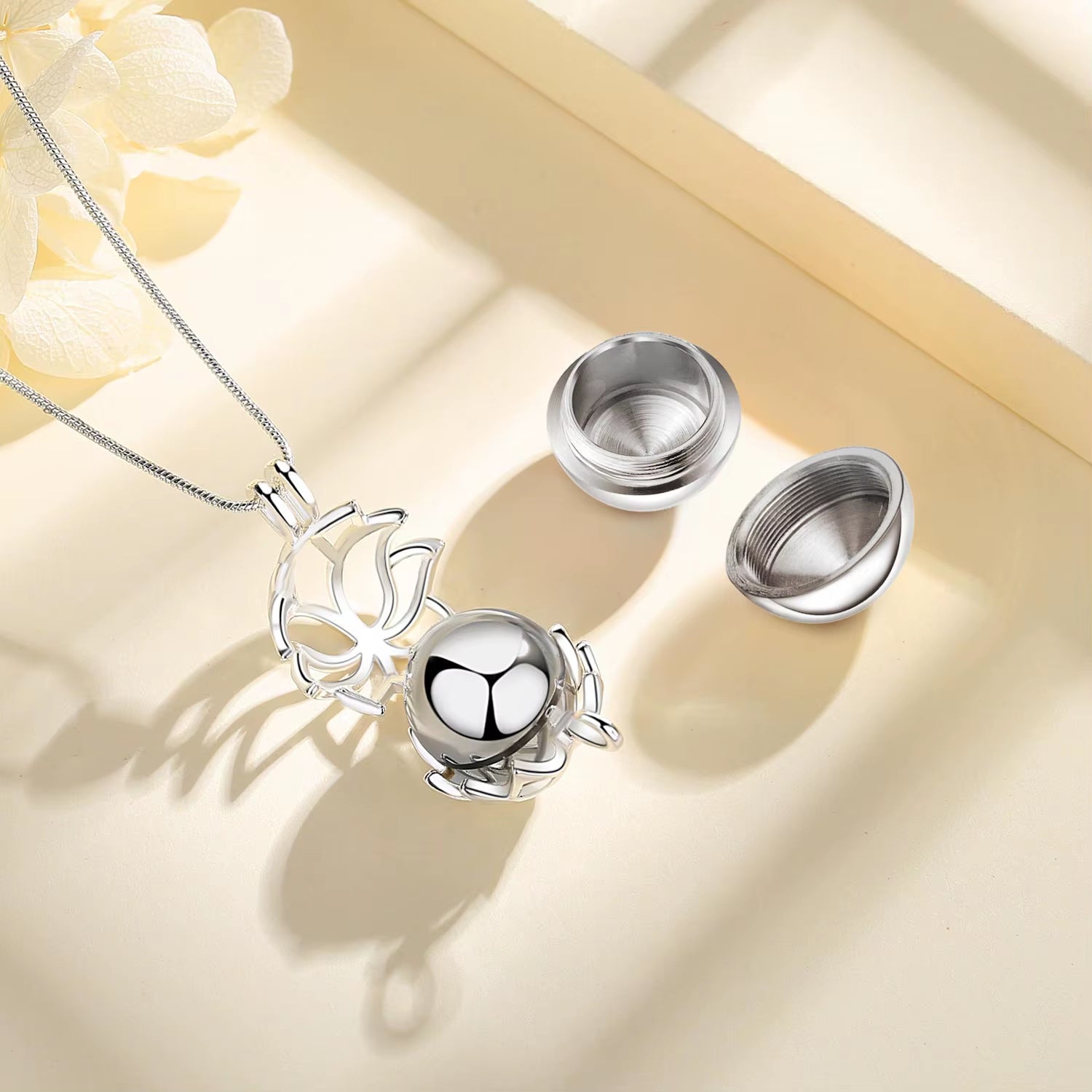 Lotus Blossom Urn Cremation Pendant - 14mm Ash Holder Locket Necklace for Keepsakes - DIY Jewelry K332N14
