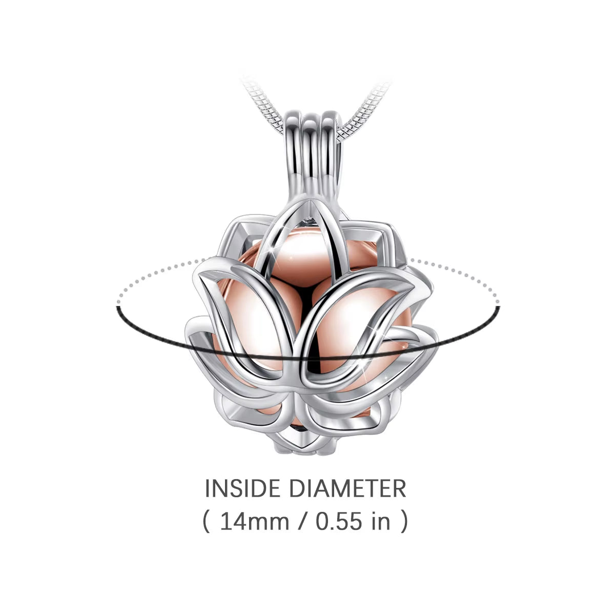 Lotus Blossom Urn Cremation Pendant - 14mm Ash Holder Locket Necklace for Keepsakes - DIY Jewelry K332N14