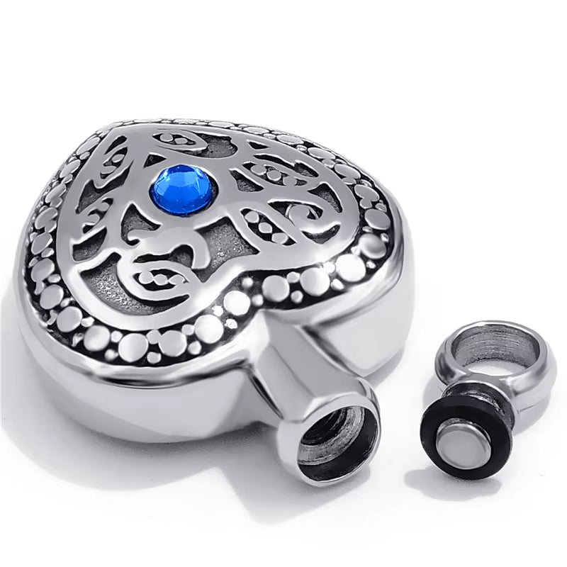 Heartfelt Blue CZ Cremation Keepsake Necklace - Stainless Steel Memorial Pendant for Women