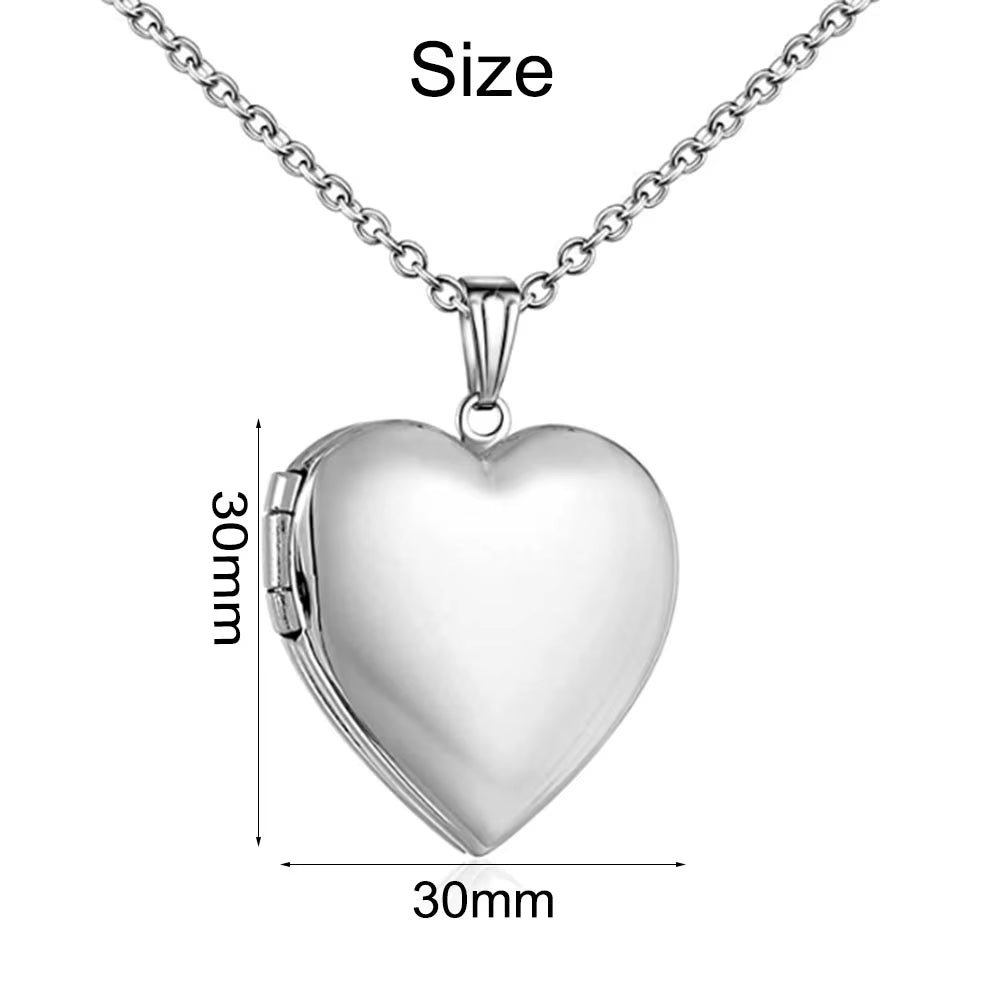 Custom Engraved Stainless Steel Heart Photo Locket Necklace with Personalized Text, Name, and Date