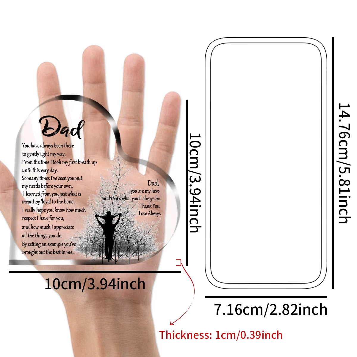 Heart-Shaped Acrylic Plaque - Perfect Keepsake Gift for Dad on Birthdays and Father's Day with Thankful Quote