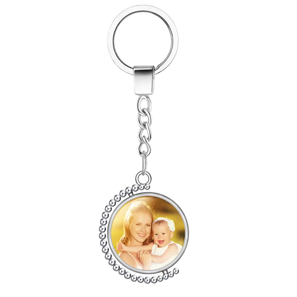 Personality Photo Family Double Sided Keychain Photo Baby Child Dad Mom Brother Sister Portrait Private Custom Rotate Key Chain