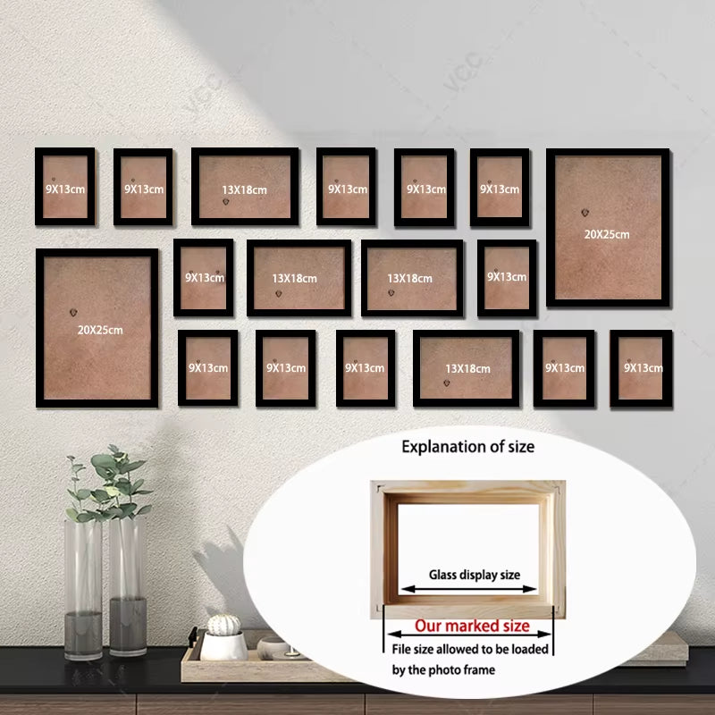 Elegant 18-Piece Black & White Wooden Photo Frame Collection - A Wall of Remembrance