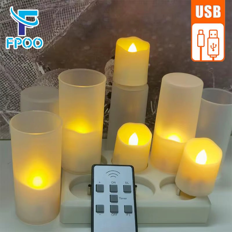 Flickering LED Candles with Remote Control - USB Rechargeable Tealights for Spooky Halloween Home Decoration