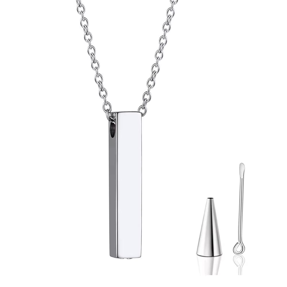 Elegant Stainless Steel Vertical Cubic Bar Urn Pendant Necklace - Memorial Ash Keepsake Jewelry in 3 Stunning Colors
