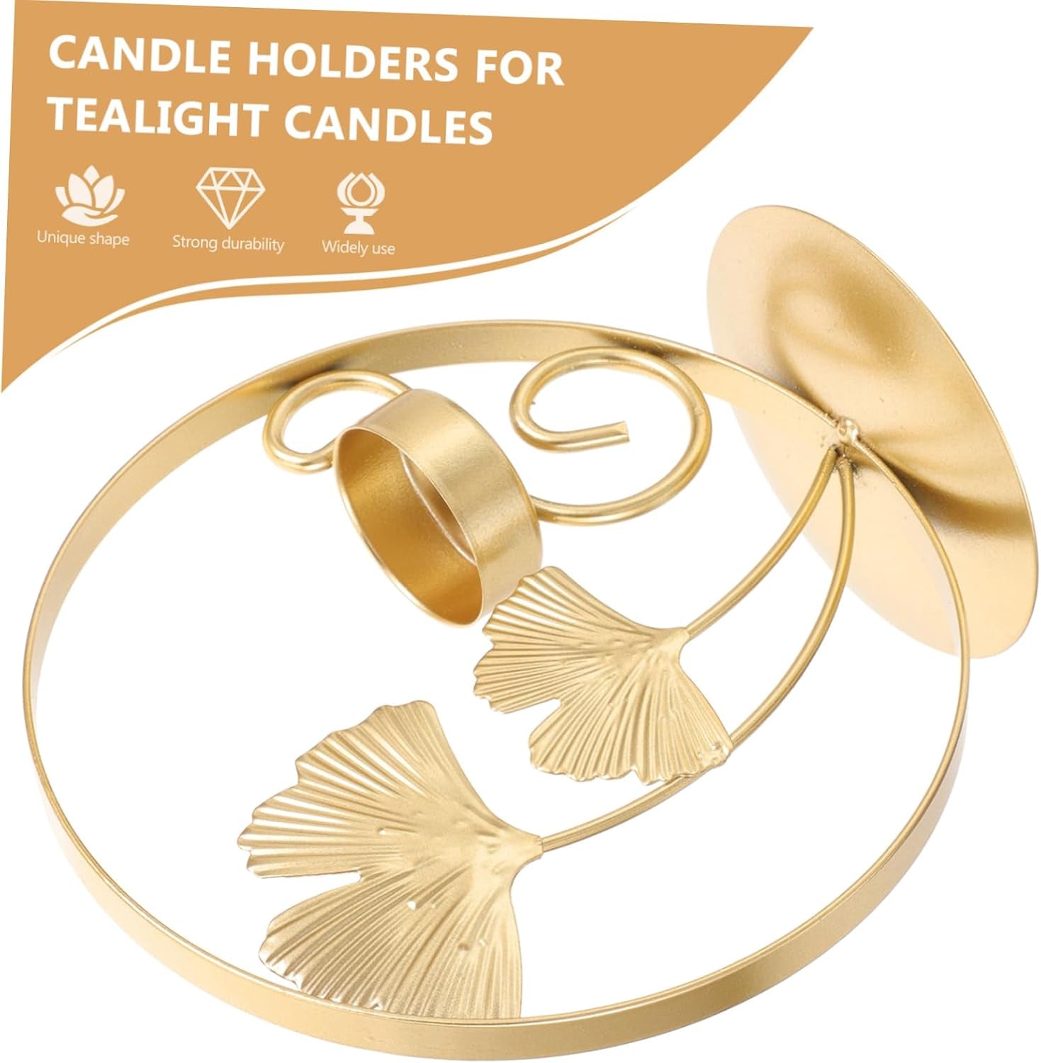Ginkgo Leaf Metal Candlestick Holder - Elegant Retro Tealight Stand for Weddings & Home Decor