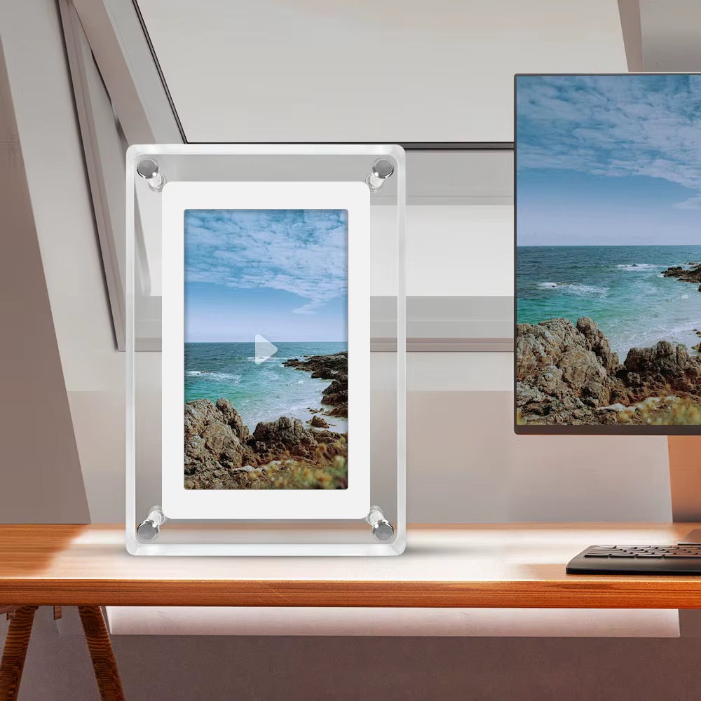 Where Memories Live" - 5” Rechargeable Acrylic Digital Photo Frame with Stunning IPS Display