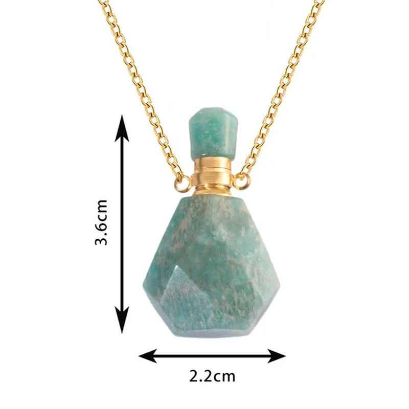 Natural Stone Memorial Necklace with Amethyst Crystal Pendant and Stainless Steel Urn for Ashes