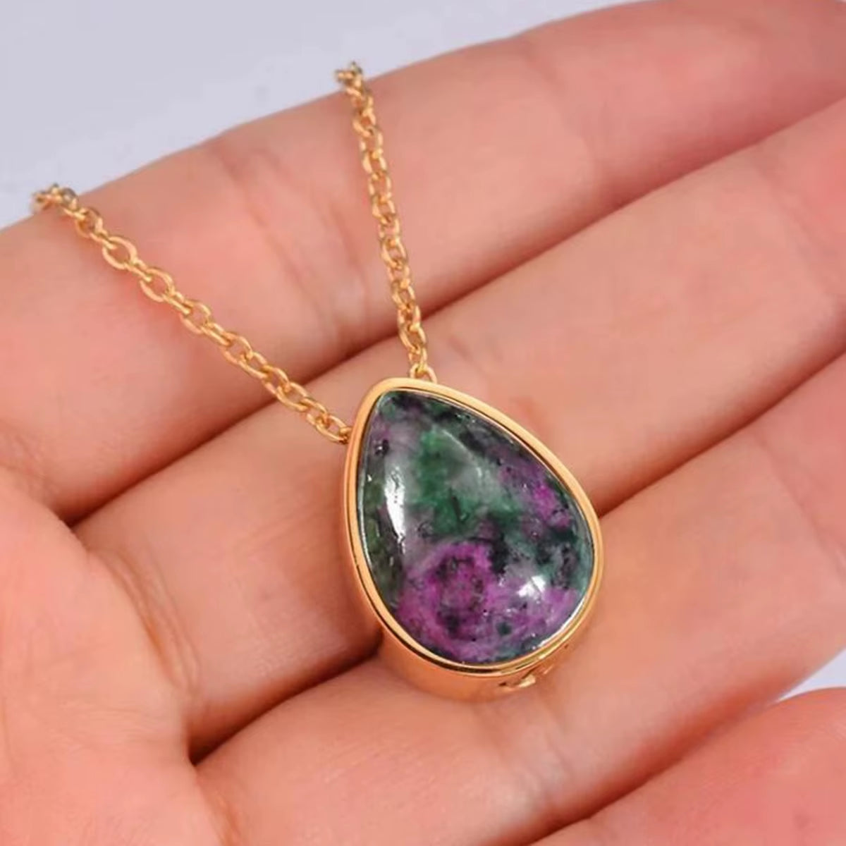 Elegant Teardrop Amethyst & Turquoise Pendant - Stainless Steel Cremation Urn Necklace for Cherished Memories