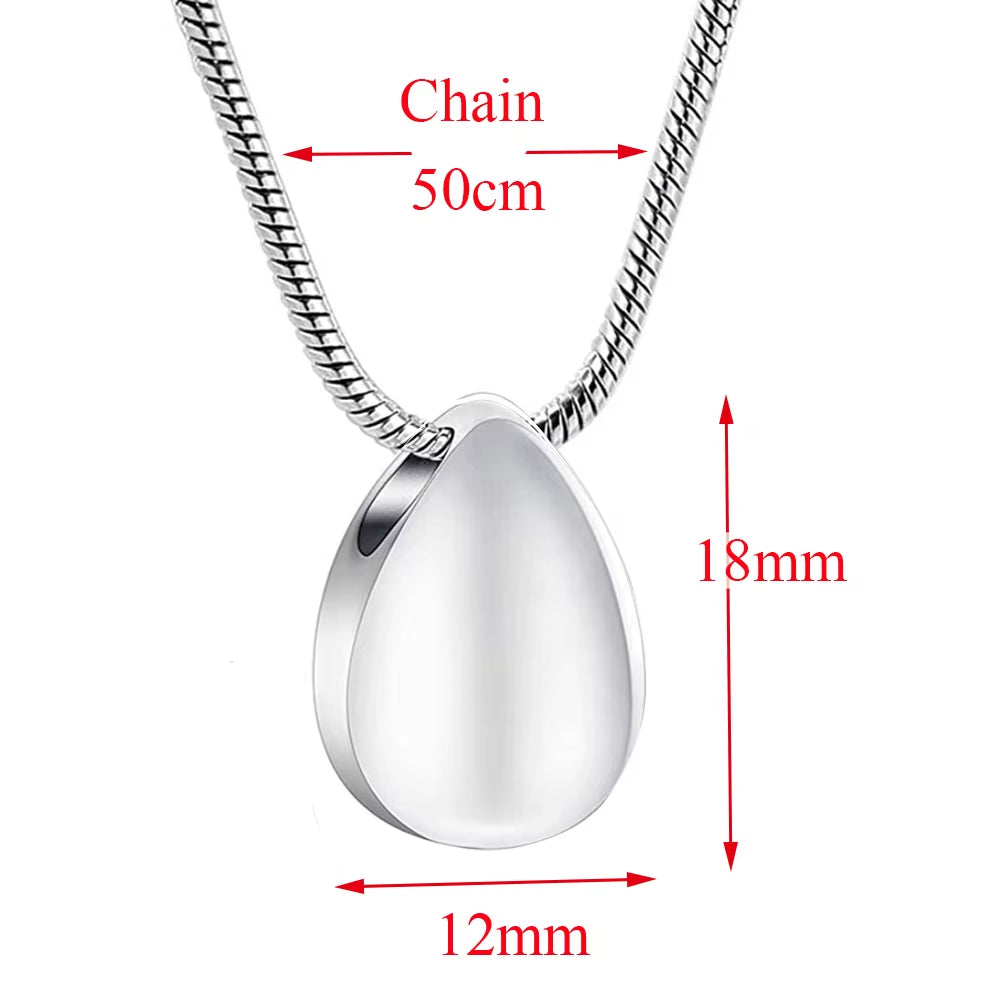 Stainless Steel Water Drop Shaped Cremation Jewelry Necklace - Memorial Ash Keepsake Urn
