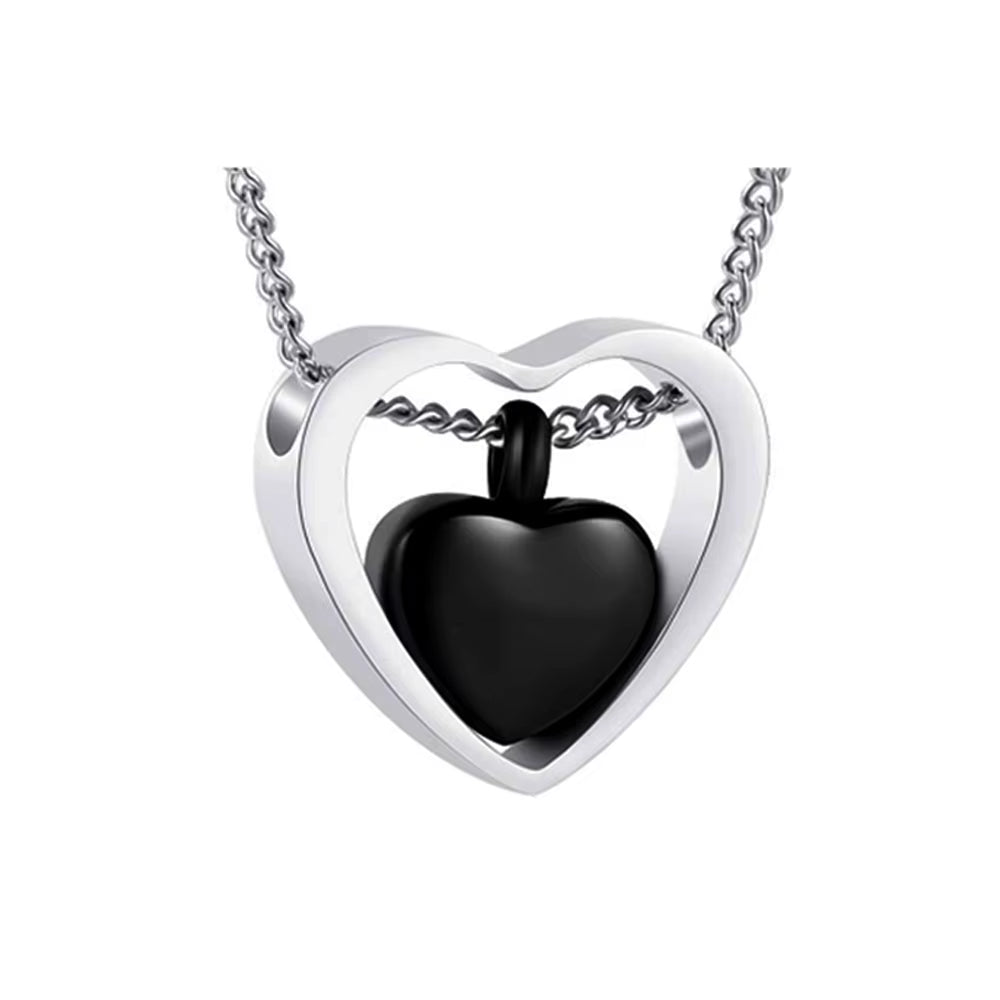 Elegant Stainless Steel Double Heart Cremation Urn Necklace with Funnel Fill Kit - Keepsake Memorial Ashes in 3 Stunning Colors