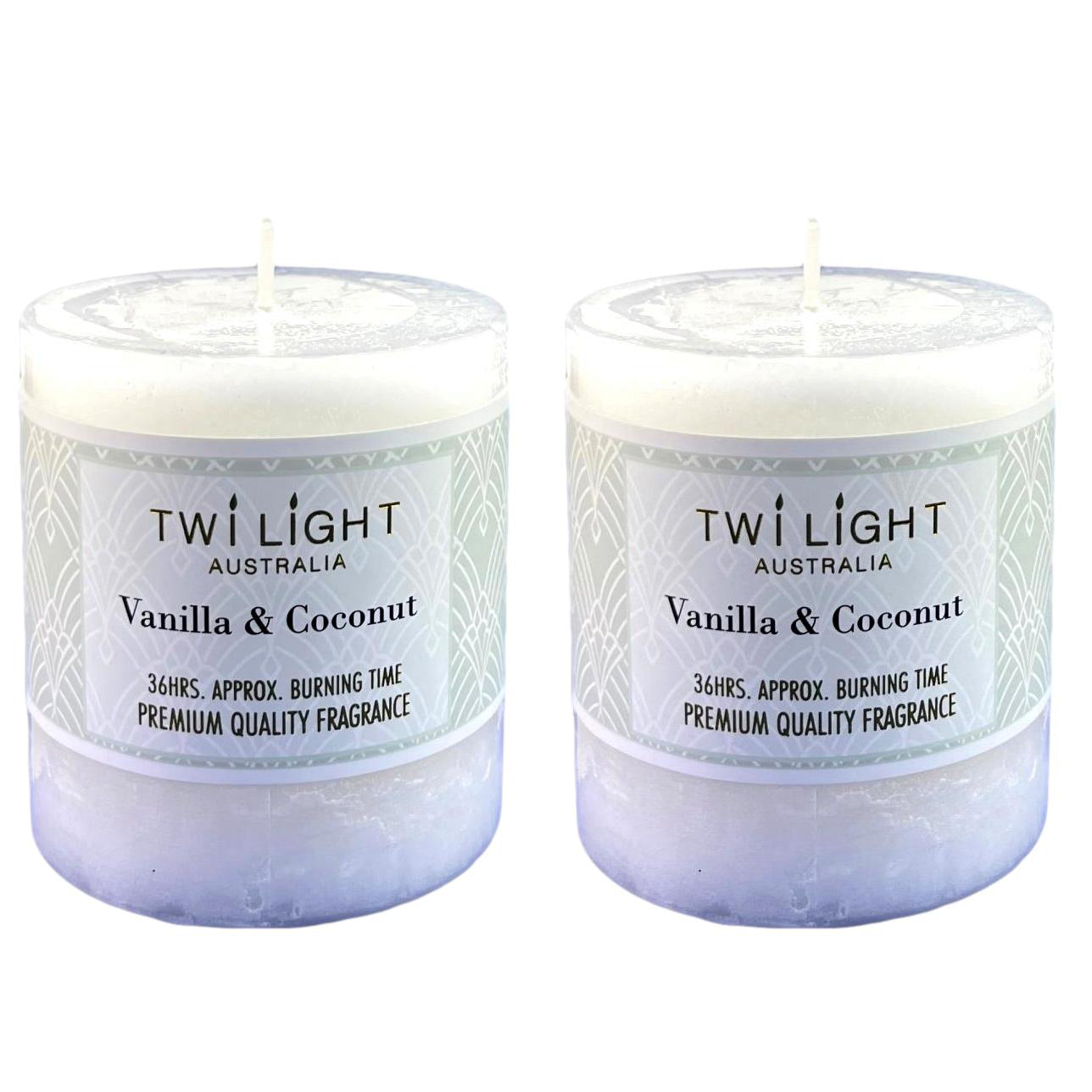 Delightful Vanilla & Coconut Cream Scented Pillar Candles - Set of 2, 6.8x7.5cm, 36 Hours Burn Time