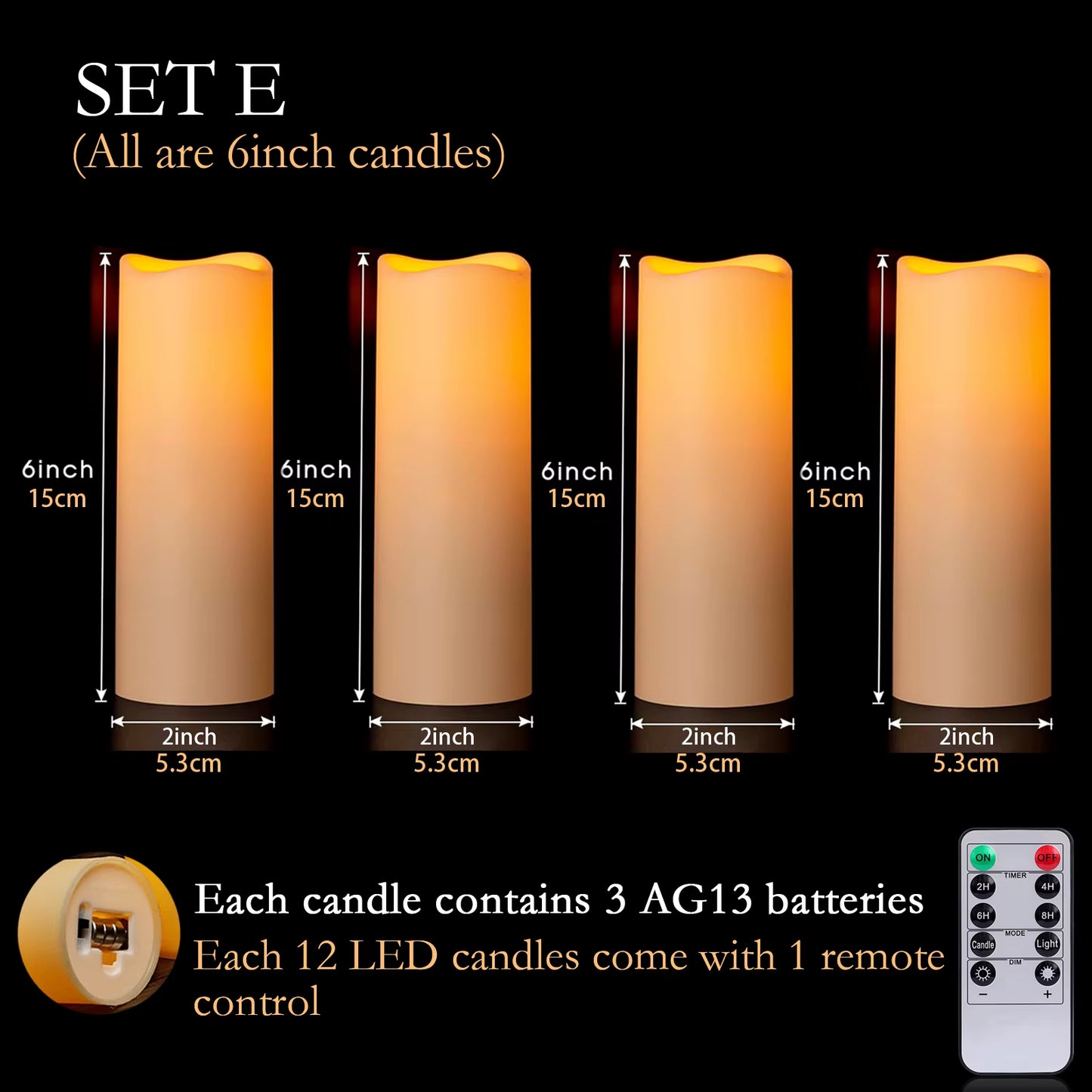 12-180Pcs LED Candles Flameless Candles with Remote(2'*3/4/5/6') Wedding Candles Battery Operated Candles Fireplace Decor