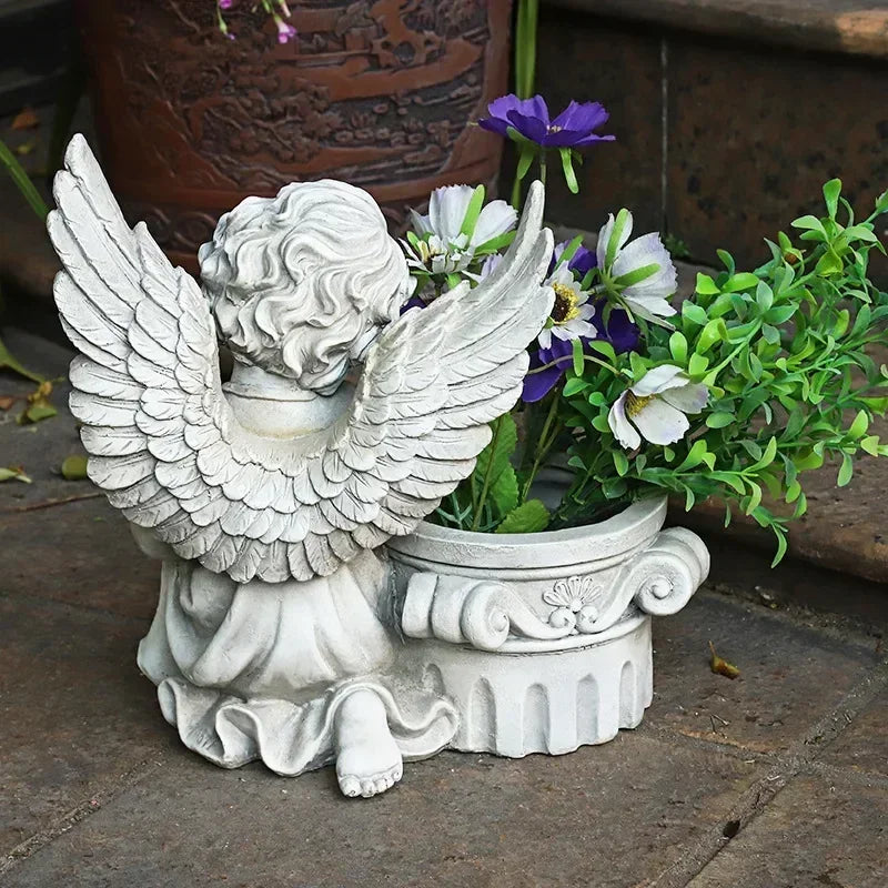 31CM European Courtyard Decorative Angel Figurine Flowerpot for Landscape Enhancements in Resin