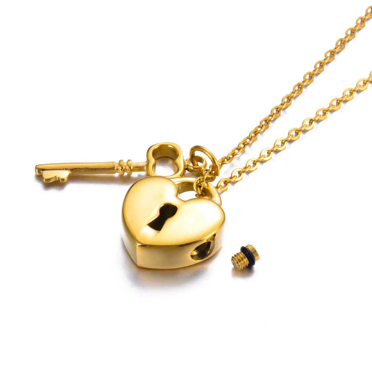 Heart Lock Cremation Urn Pendant Necklace - Stainless Steel Memorial Padlock Ashes Holder Keepsake Jewelry