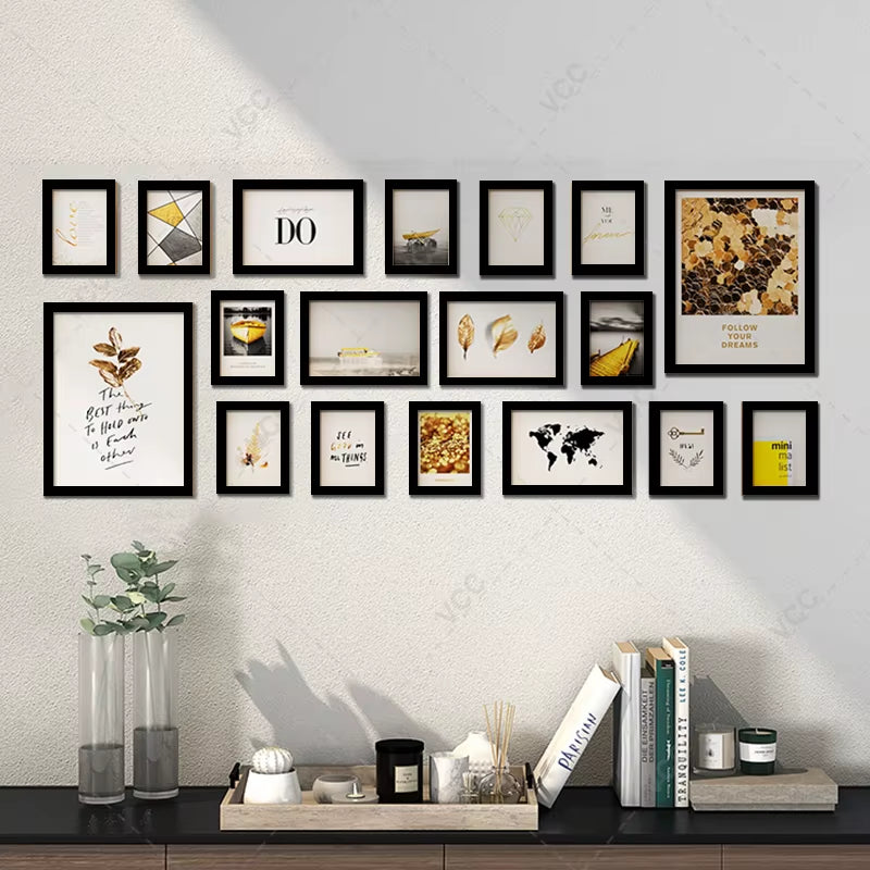 Elegant 18-Piece Black & White Wooden Photo Frame Collection - A Wall of Remembrance