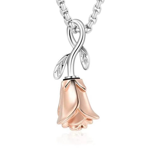 Rose Flower Cremation Jewelry for Ashes of Loved Ones Stainless Steel Keepsake Pendant Memorial Urn Necklace