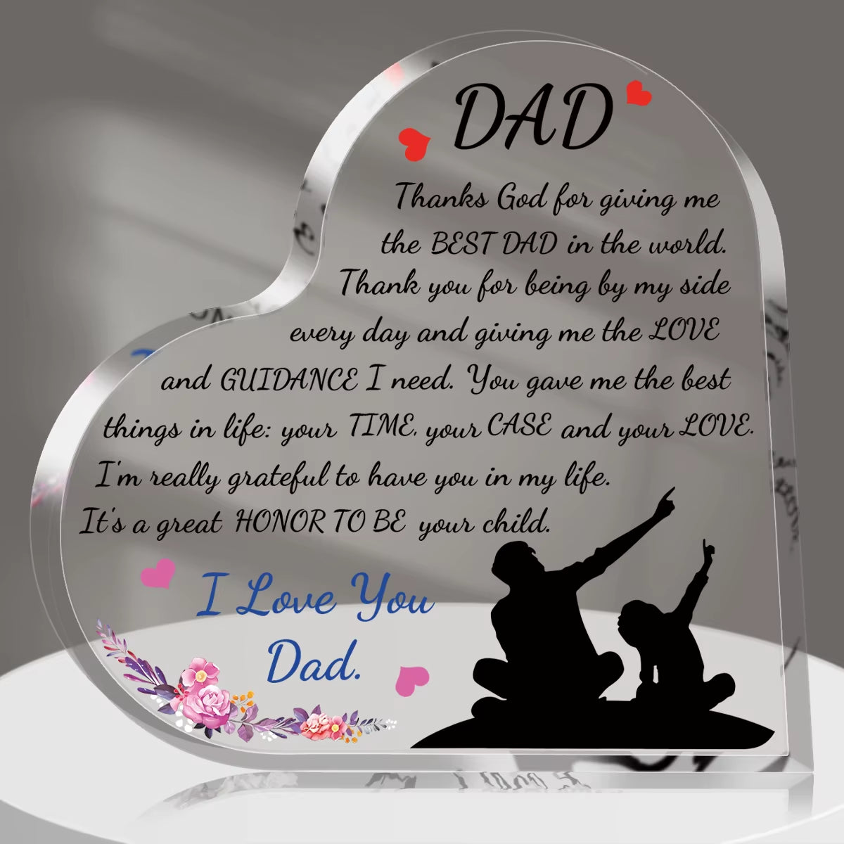 Heart-Shaped Acrylic Plaque - Perfect Keepsake Gift for Dad on Birthdays and Father's Day with Thankful Quote