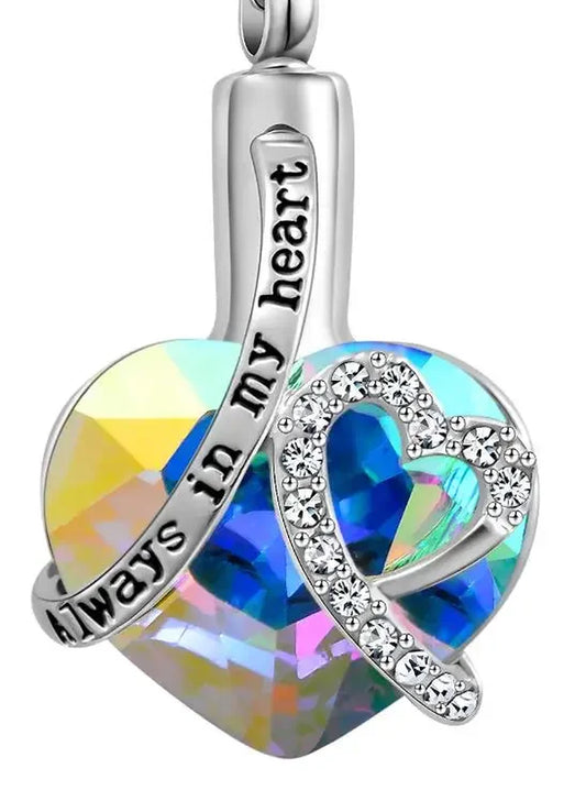 Always in My Heart Locket Cremation Ashes Urn Pendant with Birthstone Necklace Keepsake Jewelry