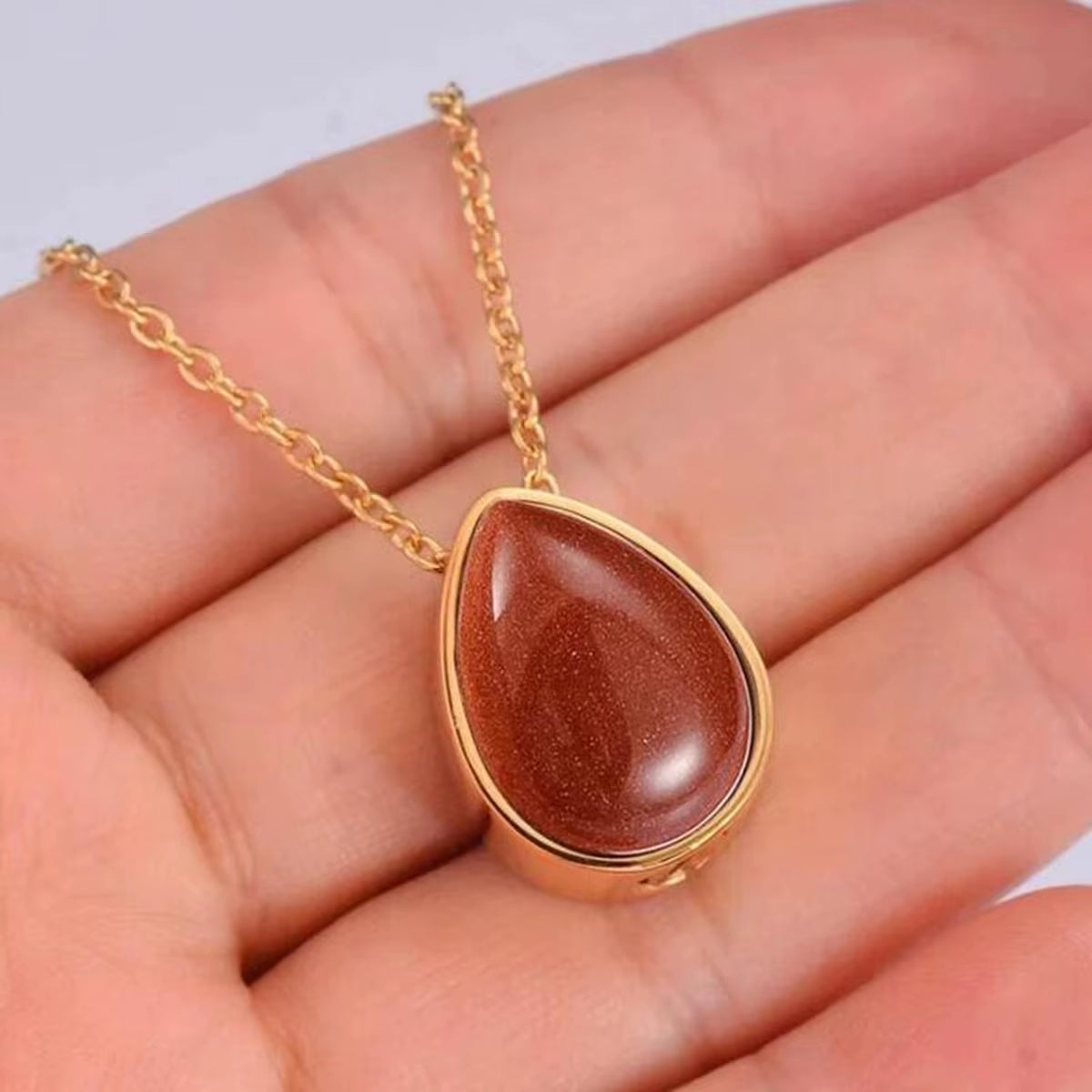 Elegant Teardrop Amethyst & Turquoise Pendant - Stainless Steel Cremation Urn Necklace for Cherished Memories
