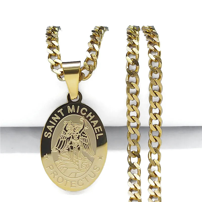 Divine Protection Saint Michael Archangel Gold Stainless Steel Necklace