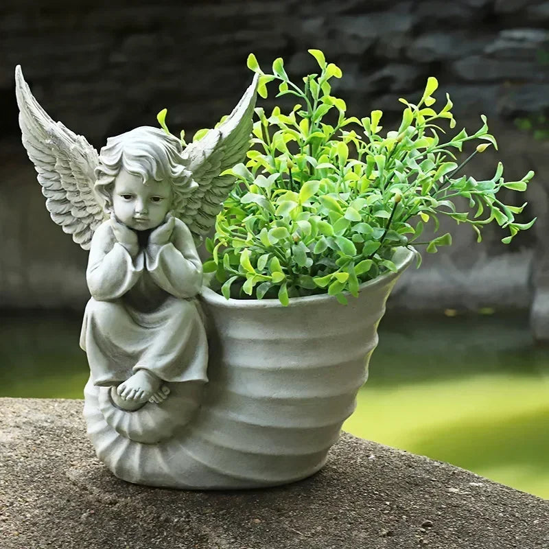 31CM European Courtyard Decorative Angel Figurine Flowerpot for Landscape Enhancements in Resin