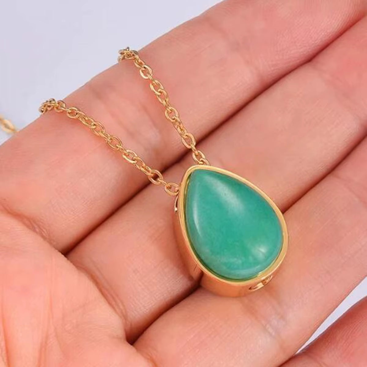 Elegant Teardrop Amethyst & Turquoise Pendant - Stainless Steel Cremation Urn Necklace for Cherished Memories