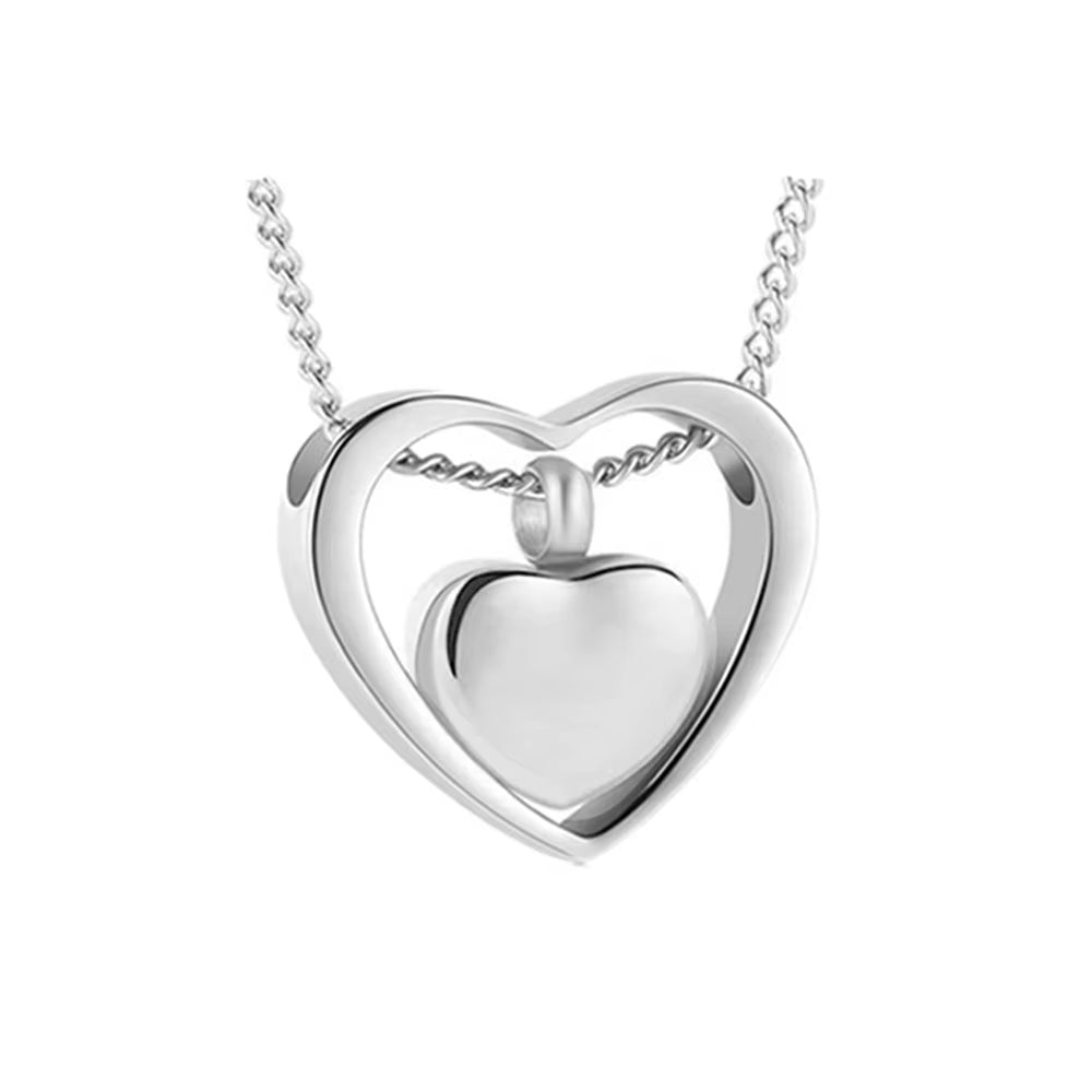 Elegant Stainless Steel Double Heart Cremation Urn Necklace with Funnel Fill Kit - Keepsake Memorial Ashes in 3 Stunning Colors