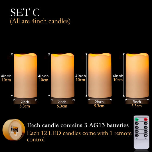 12-180Pcs LED Candles Flameless Candles with Remote(2'*3/4/5/6') Wedding Candles Battery Operated Candles Fireplace Decor