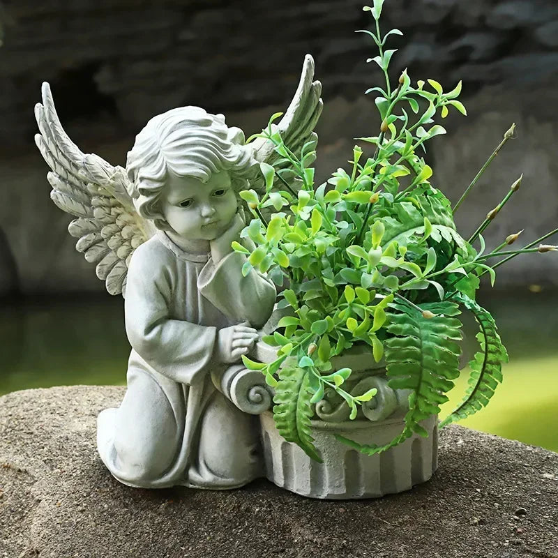 31CM European Courtyard Decorative Angel Figurine Flowerpot for Landscape Enhancements in Resin