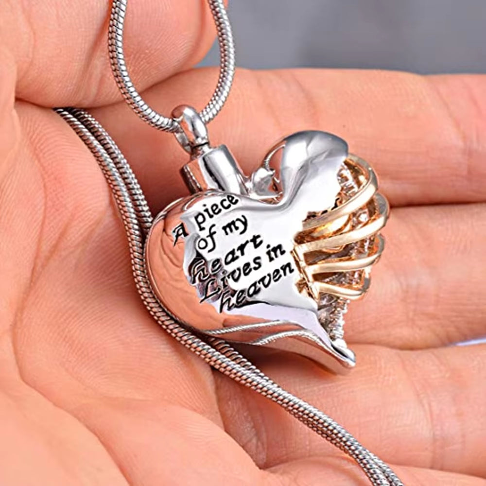 A Piece of My Heart Lives in Heaven Memorial Urn Heart Cremation Necklace,Men/Women Pendant Keepsake Jewelry