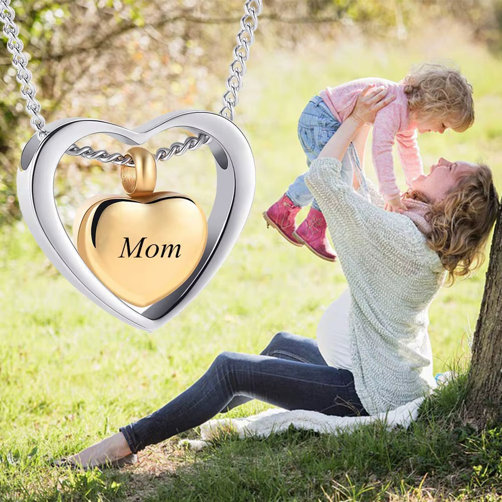 Elegant Stainless Steel Double Heart Cremation Urn Necklace with Funnel Fill Kit - Keepsake Memorial Ashes in 3 Stunning Colors