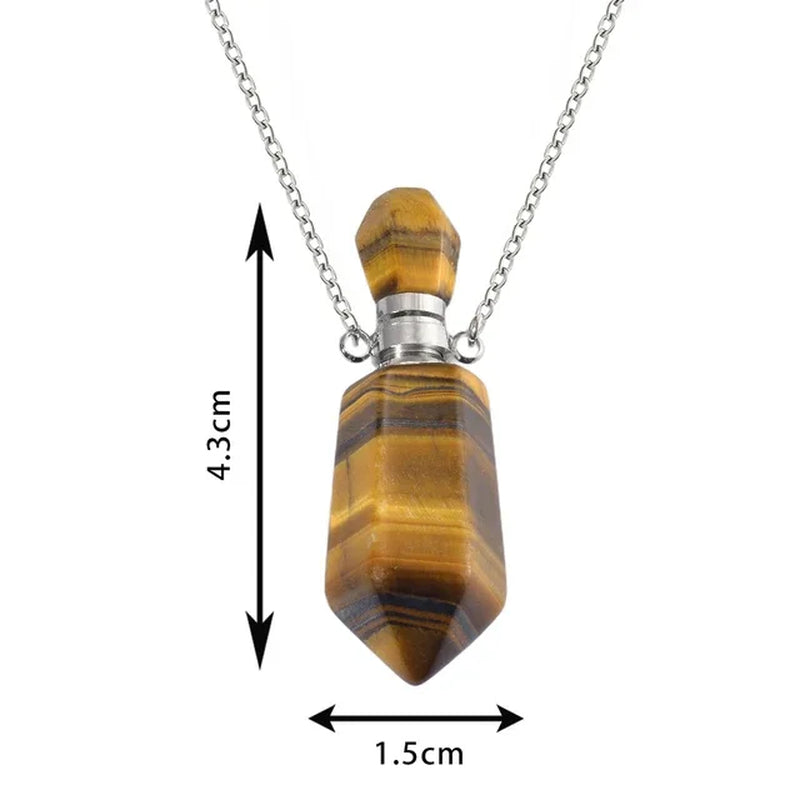 Natural Stone Memorial Necklace with Amethyst Crystal Pendant and Stainless Steel Urn for Ashes