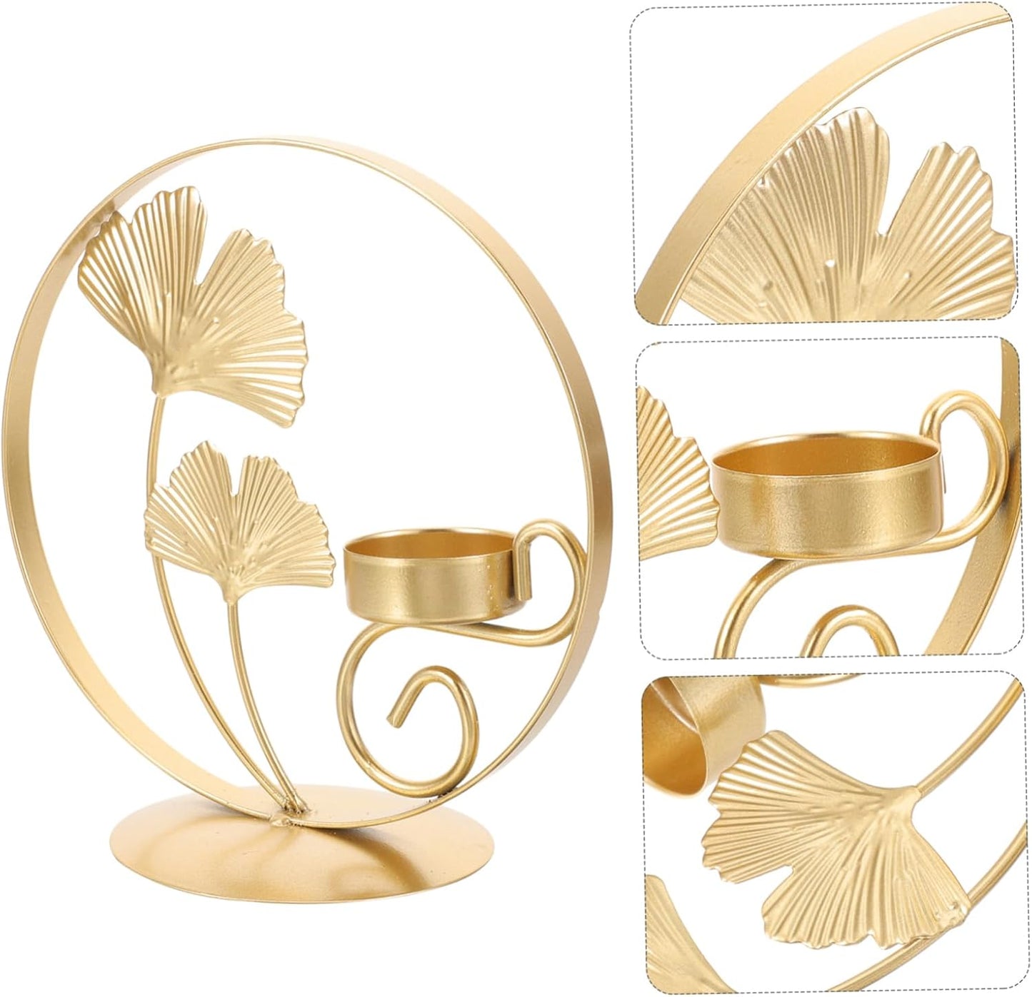 Ginkgo Leaf Metal Candlestick Holder - Elegant Retro Tealight Stand for Weddings & Home Decor