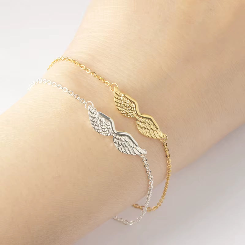 Bohemian Retro Circle Heartbeat Angel Wings Beaded Bracelet Gold Color Charm Stainless Steel Angel Wings Bracelets for Women