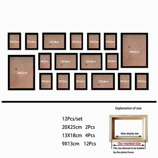 Elegant 18-Piece Black & White Wooden Photo Frame Collection - A Wall of Remembrance