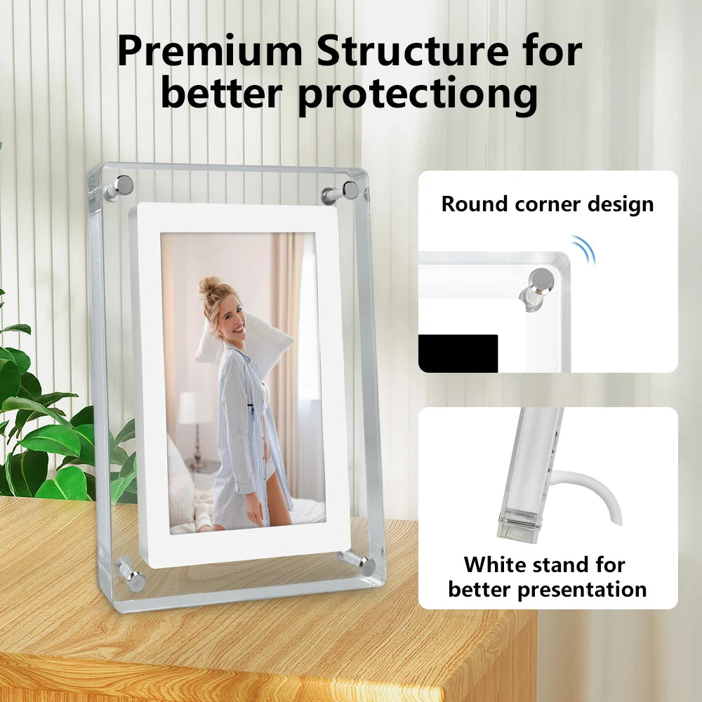 Where Memories Live" - 5” Rechargeable Acrylic Digital Photo Frame with Stunning IPS Display