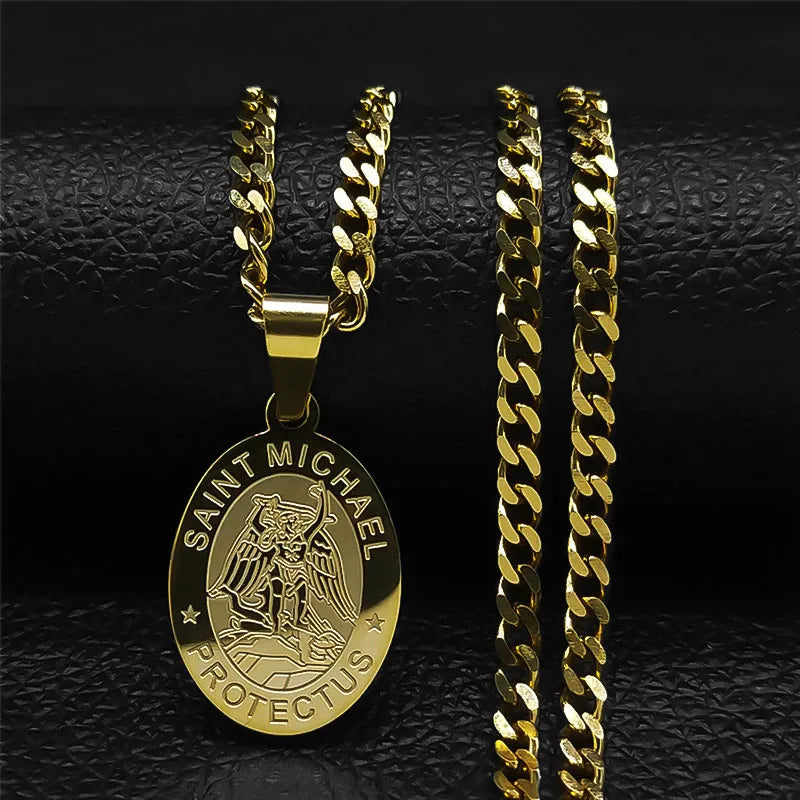 Divine Protection Saint Michael Archangel Gold Stainless Steel Necklace