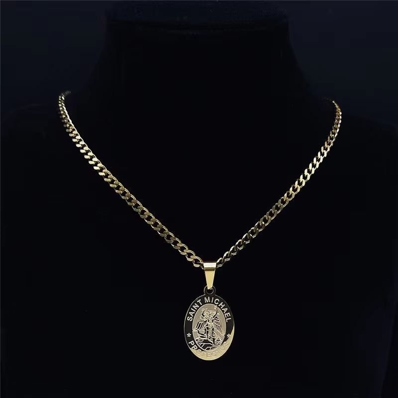 Divine Protection Saint Michael Archangel Gold Stainless Steel Necklace