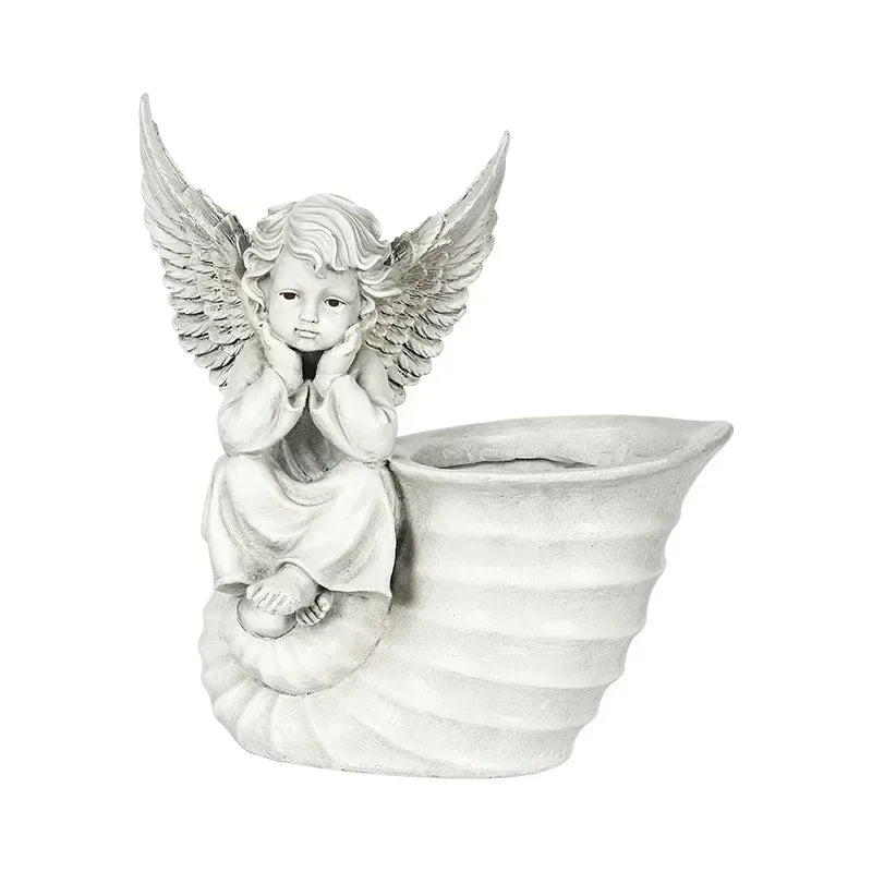 31CM European Courtyard Decorative Angel Figurine Flowerpot for Landscape Enhancements in Resin