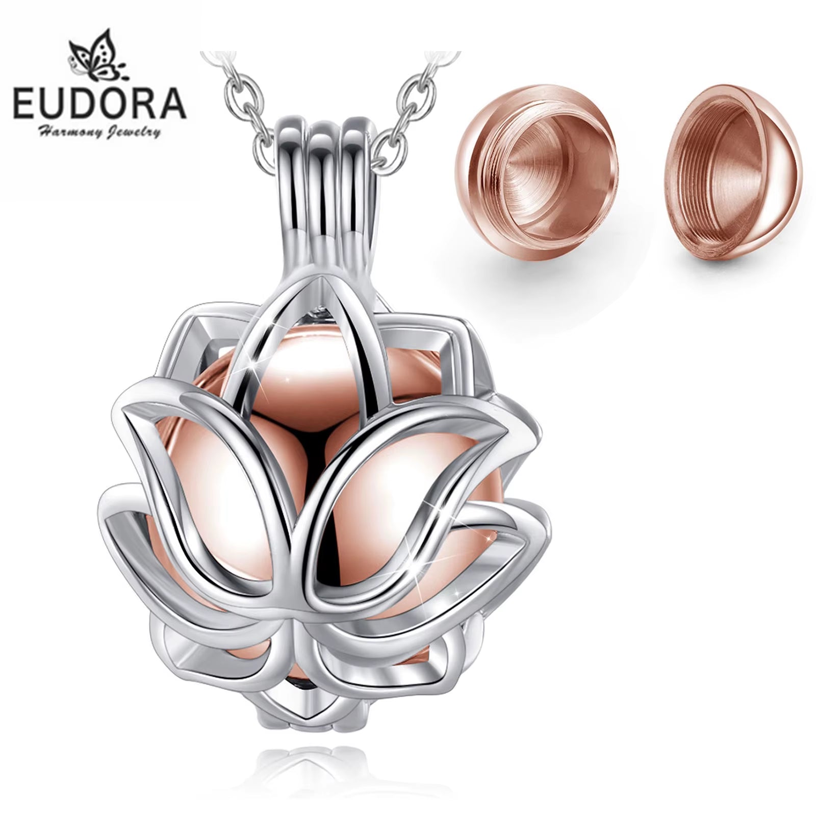 Lotus Blossom Urn Cremation Pendant - 14mm Ash Holder Locket Necklace for Keepsakes - DIY Jewelry K332N14