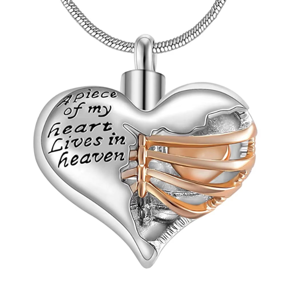 A Piece of My Heart Lives in Heaven Memorial Urn Heart Cremation Necklace,Men/Women Pendant Keepsake Jewelry